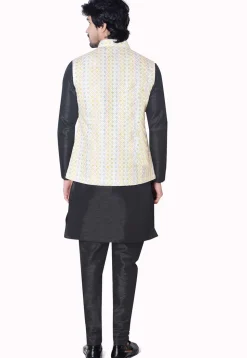 Digital Printed Art Silk Nehru Jacket in Multicolor