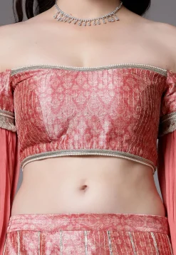 Digital Printed Art Silk Lehenga in Peach