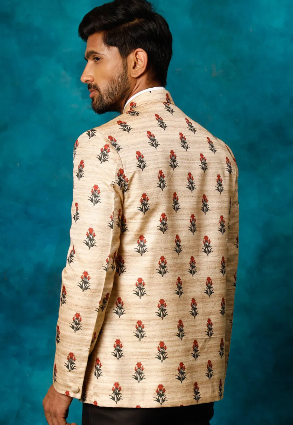 Digital Printed Art Silk Jodhpuri Jacket in Light Beige
