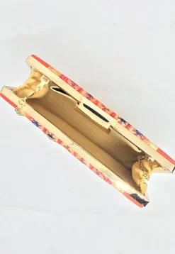Digital Printed Art Silk Rectangular Clutch Bag in Multicolor