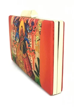 Digital Printed Art Silk Rectangular Clutch Bag in Multicolor