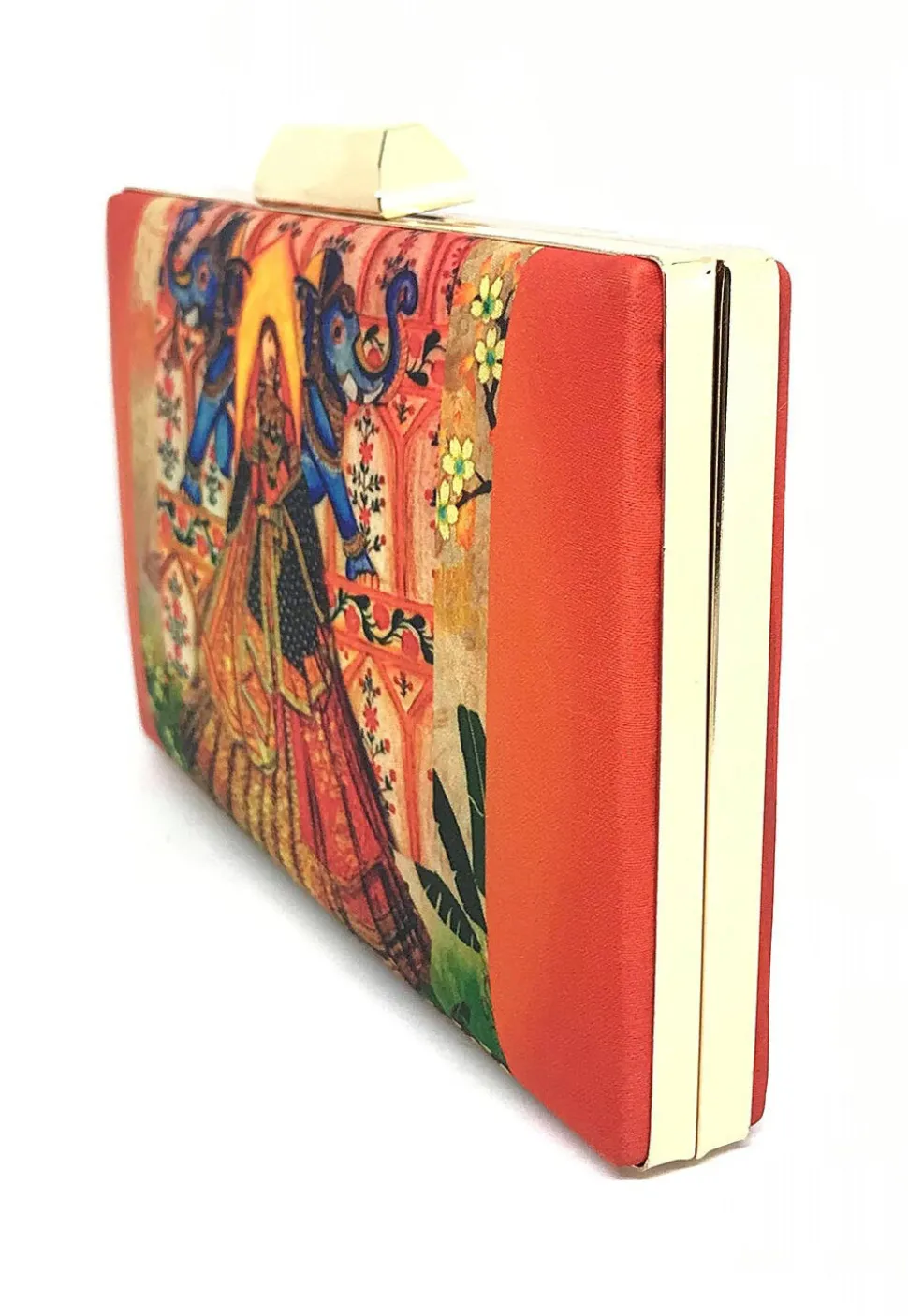 Digital Printed Art Silk Rectangular Clutch Bag in Multicolor