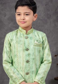 Digital Printed Art Silk Sherwani in Green