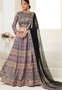 Digital Printed Art Silk Lehenga in Dusty Purple
