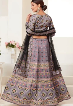 Digital Printed Art Silk Lehenga in Dusty Purple