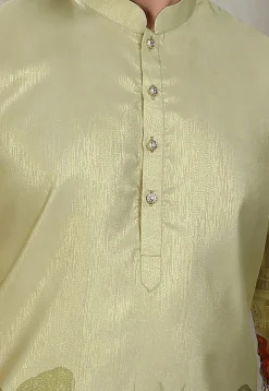 Digital Printed Art Silk Kurta in Olive Green