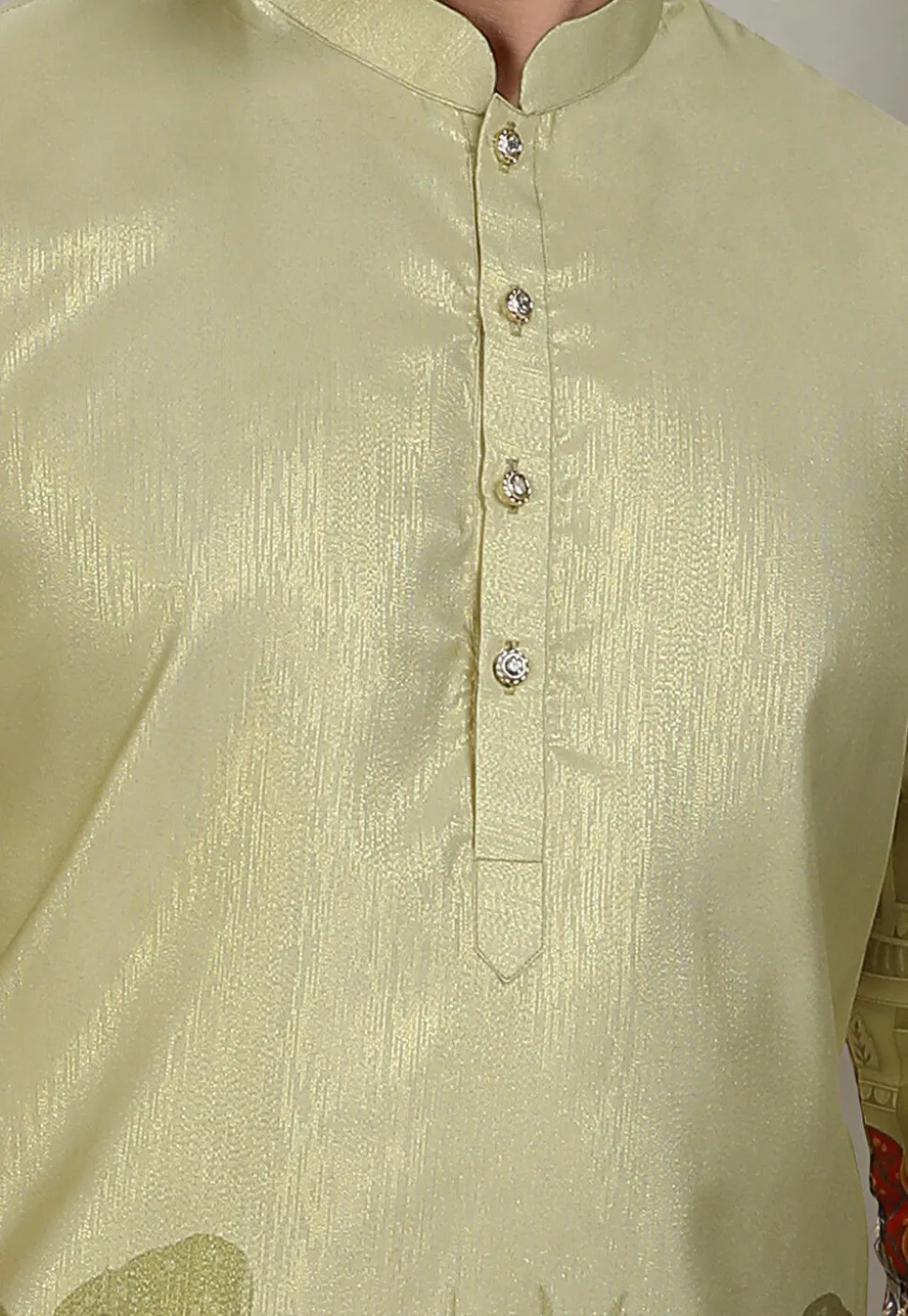 Digital Printed Art Silk Kurta in Olive Green