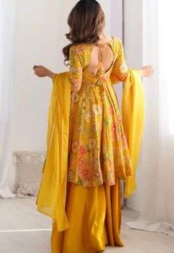 Digital Printed Art Silk Pakistani Suit in Mustard