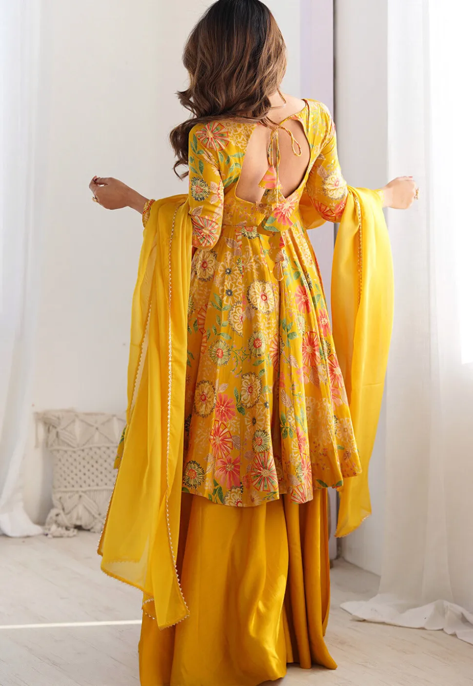 Digital Printed Art Silk Pakistani Suit in Mustard
