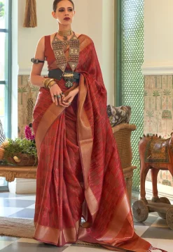 Digital Printed Art Silk Saree in Red