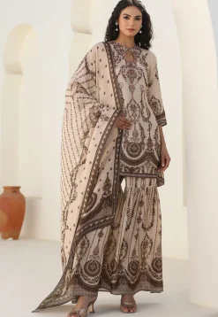 Digital Printed Art Silk Pakistani Suit in Cream