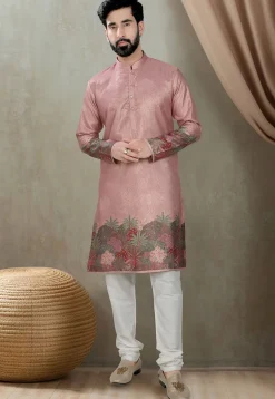 Digital Printed Art Silk Kurta in Purple