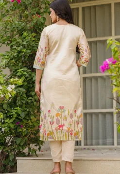 Digital Printed Art Silk Pakistani Suit in Beige