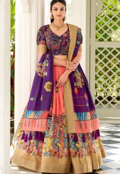 Digital Printed Art Silk Lehenga in Pink