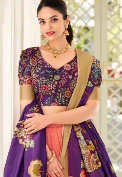 Digital Printed Art Silk Lehenga in Pink