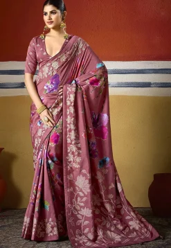 Digital Printed Art Silk Saree in Old Rose