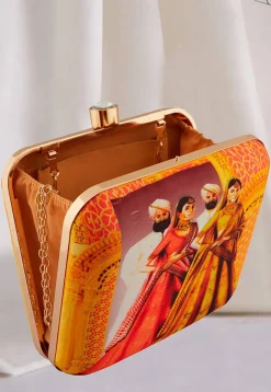 Digital Printed Art Silk Square Clutch Bag in Multicolor