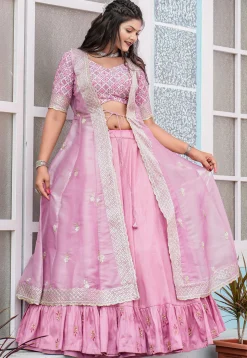 Digital Printed Art Silk Lehenga in Pink