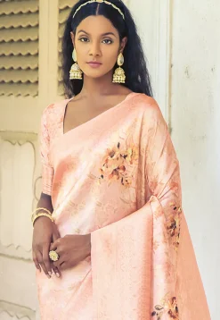 Digital Printed Art Silk Saree in Peach