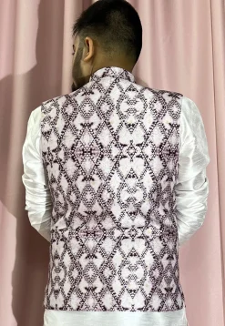 Digital Printed Art Silk Jacquard Nehru Jacket in Light Purple