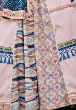 Digital Printed Art Silk Lehenga in Peach
