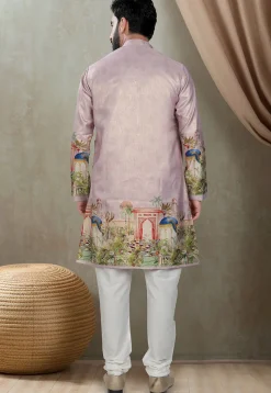 Digital Printed Art Silk Kurta Set in Purple