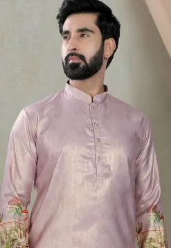 Digital Printed Art Silk Kurta Set in Purple