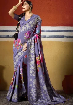 Digital Printed Art Silk Saree in Purple