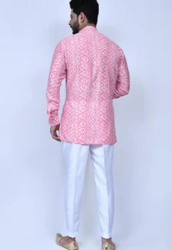 Digital Printed Art Silk Short Kurta Set in Pink