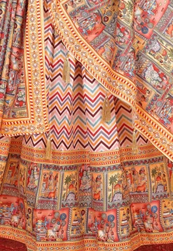 Digital Printed Art Silk Lehenga in Multicolor