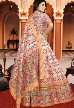 Digital Printed Art Silk Lehenga in Multicolor