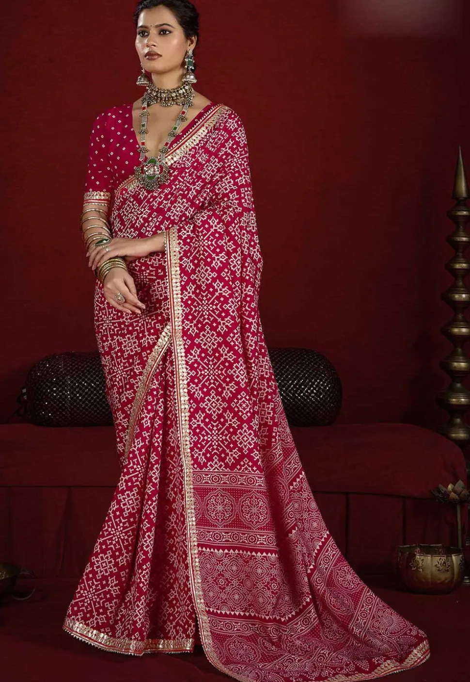 Digital Printed Art Silk Saree in Pink