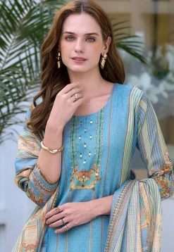 Digital Printed Art Silk Pakistani Suit in Light Blue