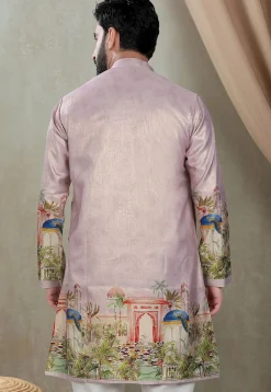 Digital Printed Art Silk Kurta in Purple