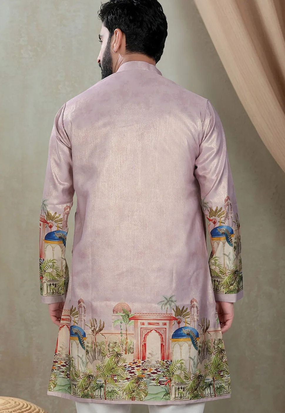 Digital Printed Art Silk Kurta in Purple