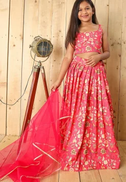 Digital Printed Art Silk Lehenga in Pink
