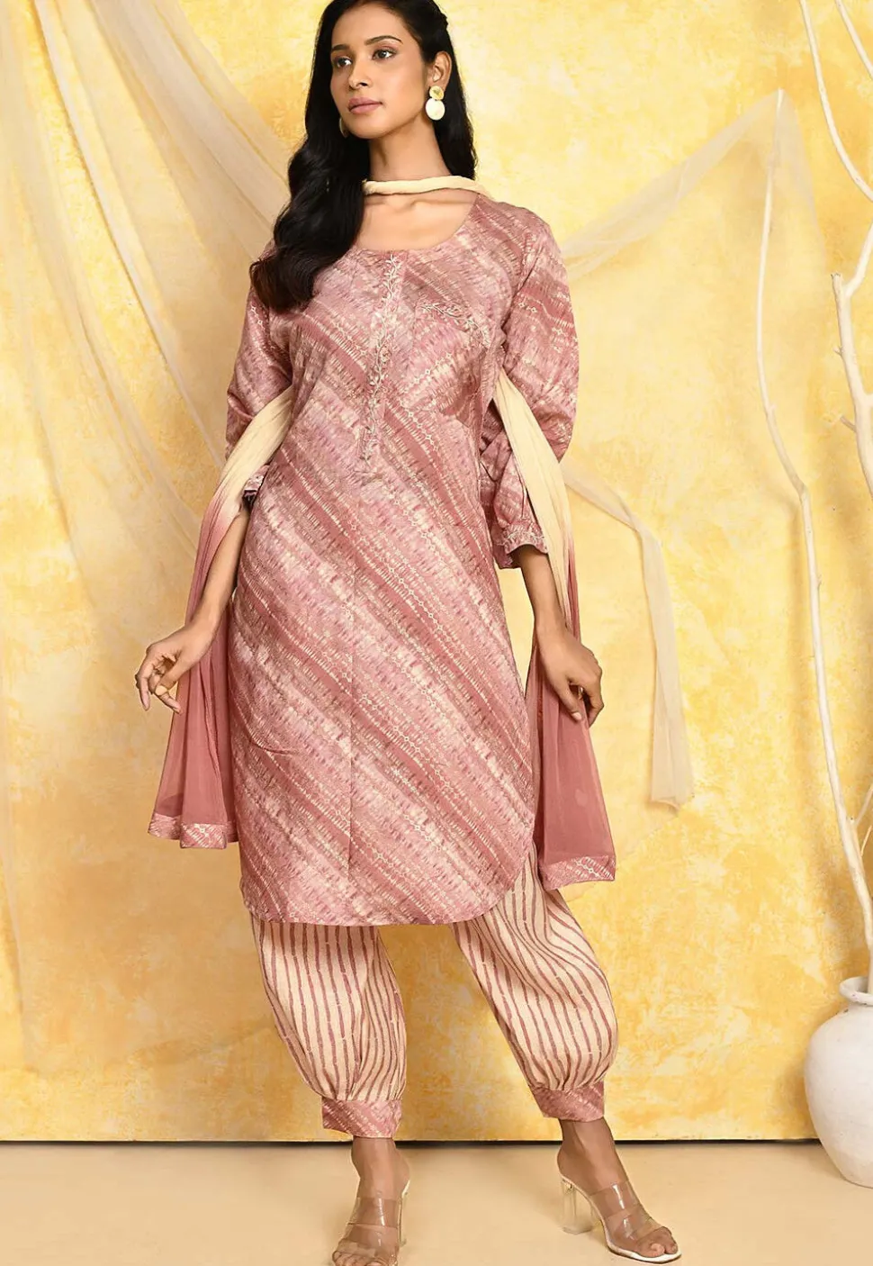 Digital Printed Art Silk Punjabi Suit in Peach