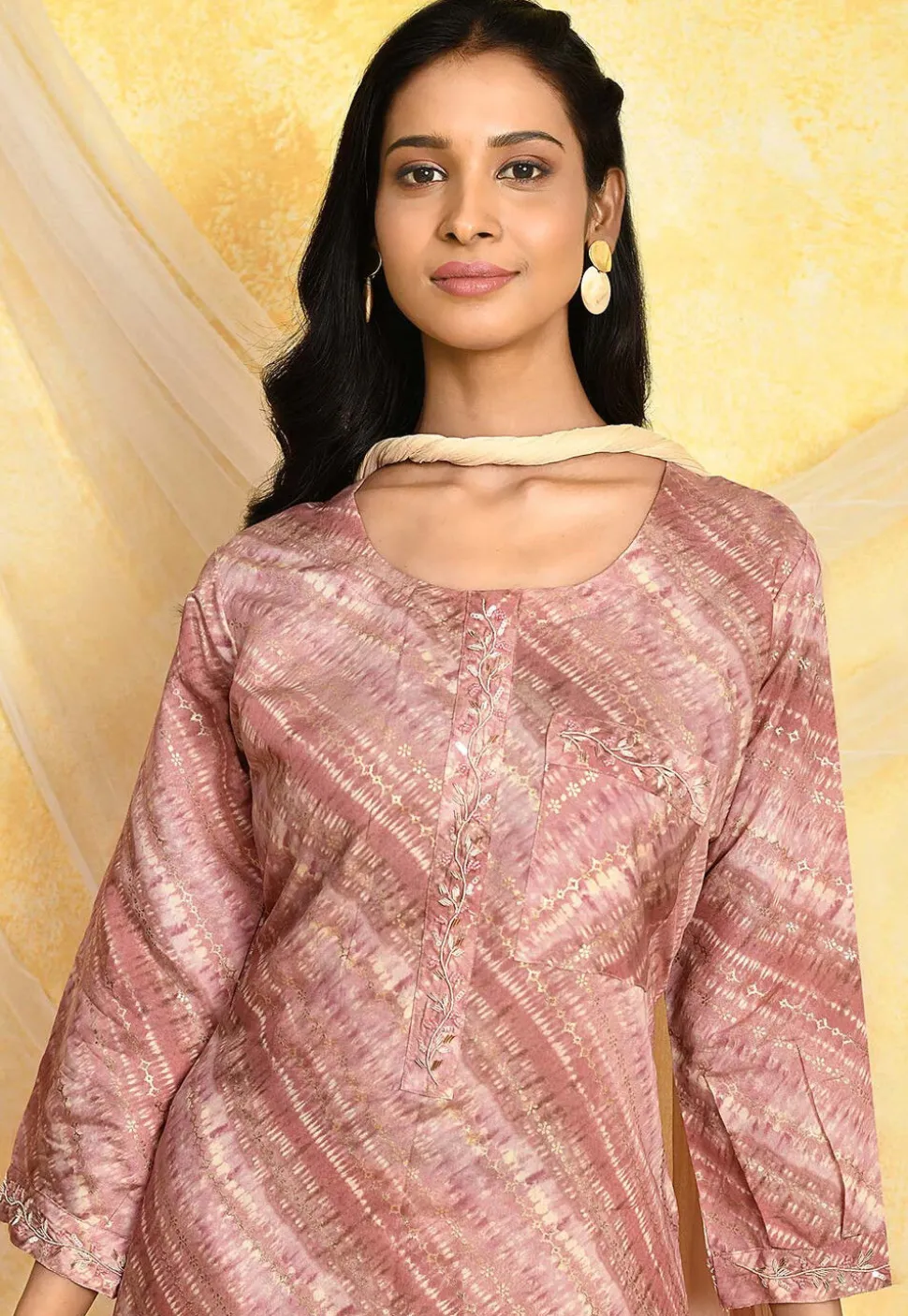 Digital Printed Art Silk Punjabi Suit in Peach
