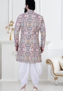 Digital Printed Art Silk Jacquard Sherwani in Multicolor