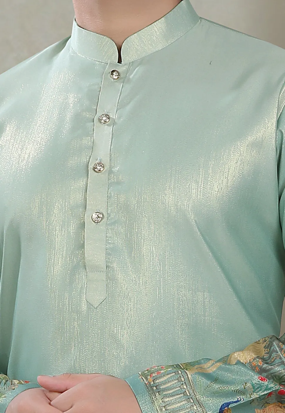 Digital Printed Art Silk Kurta in Light Sea Green
