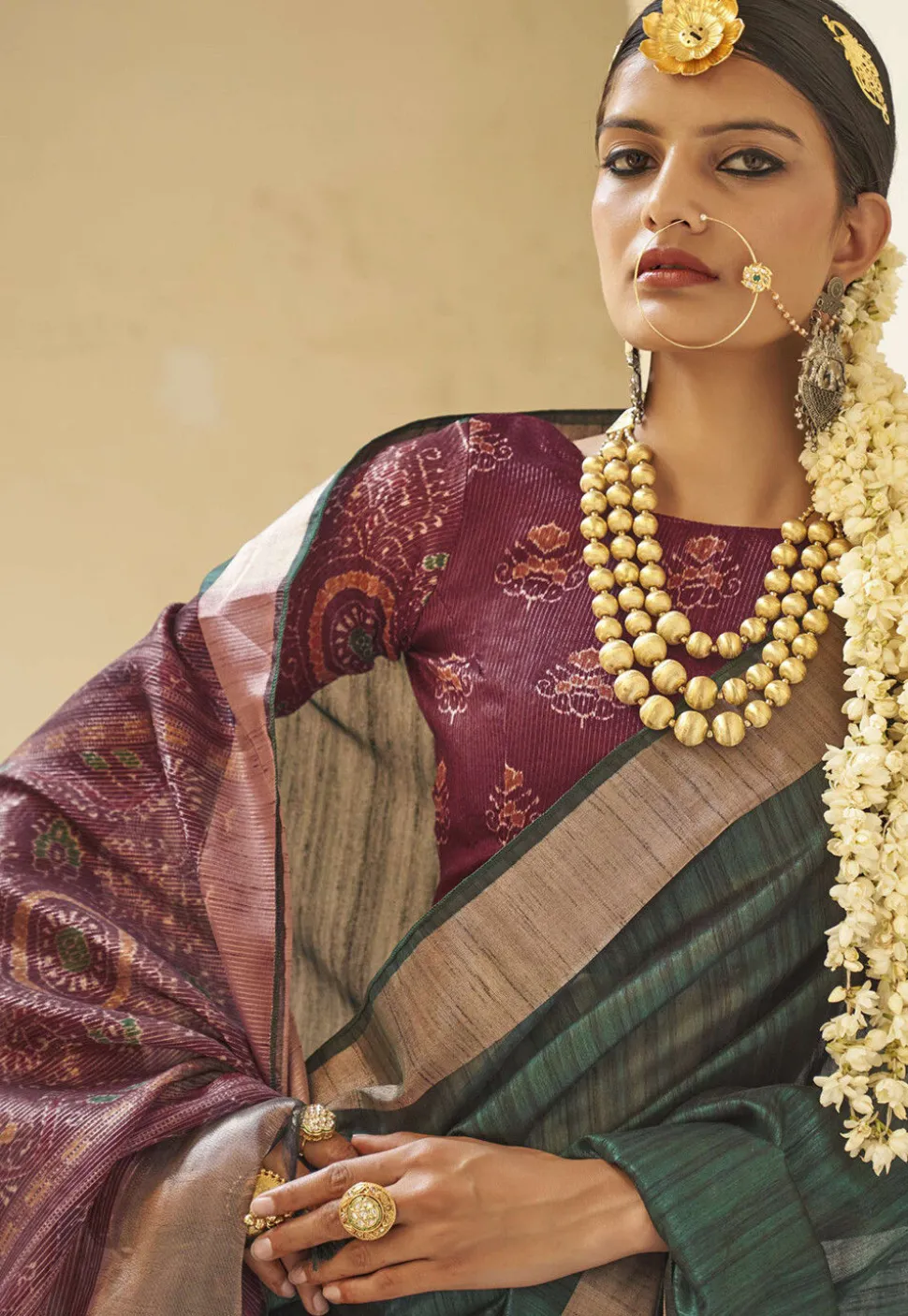 Digital Printed Art Silk Saree in Green
