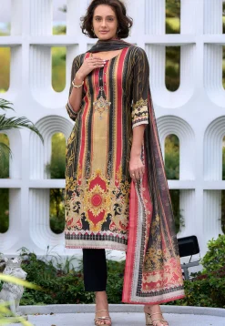 Digital Printed Art Silk Pakistani Suit in Black