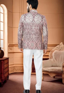 Digital Printed Art Silk Jodhpuri Suit in Brown