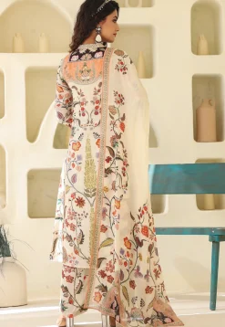 Digital Printed Art Silk Pakistani Suit in Off White