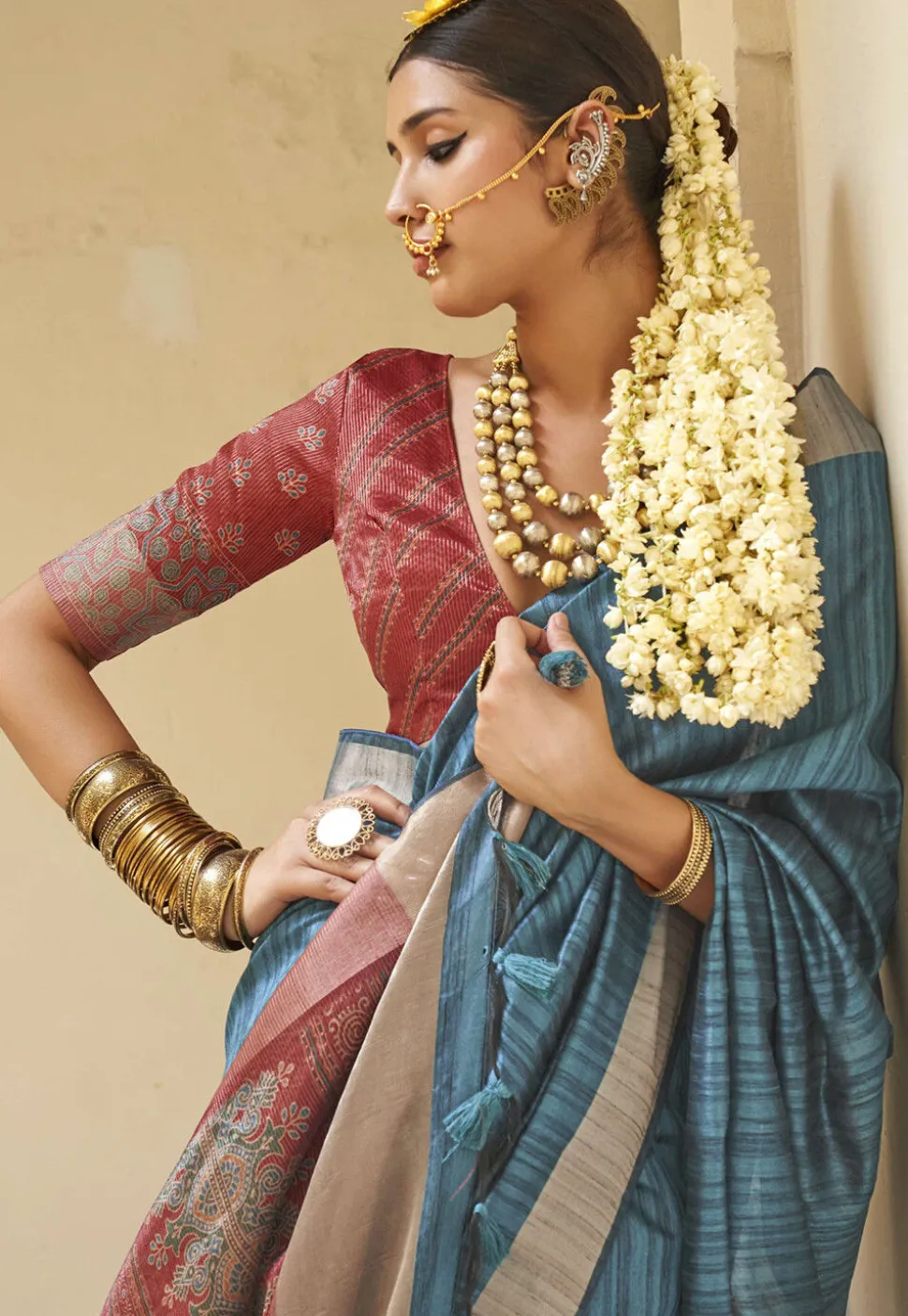 Digital Printed Art Silk Saree in Blue