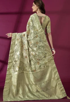 Digital Printed Art Silk Saree in Dusty Green