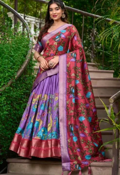 Digital Printed Art Silk Lehenga in Purple