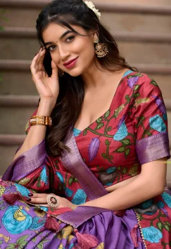 Digital Printed Art Silk Lehenga in Purple