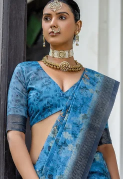 Digital Printed Art Silk Saree in Blue