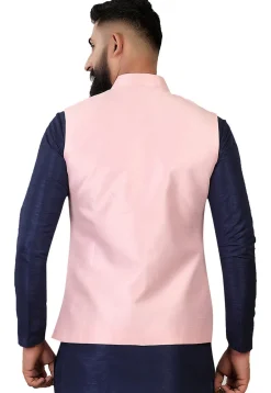 Digital Printed Art Silk Nehru Jacket in Light Pink